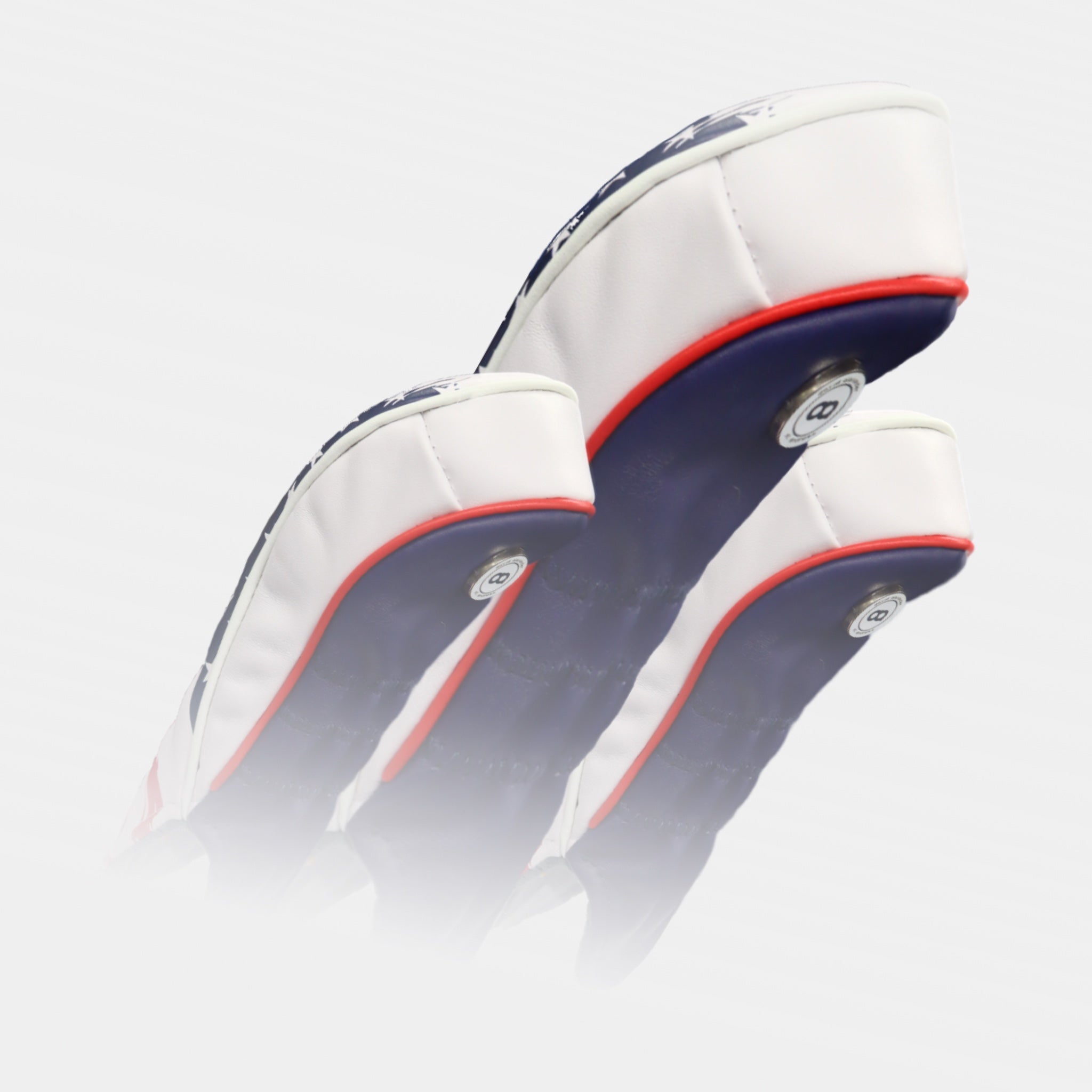 A set of USA red, white and blue stars and stripes headcover with chrome stars by David Alexander