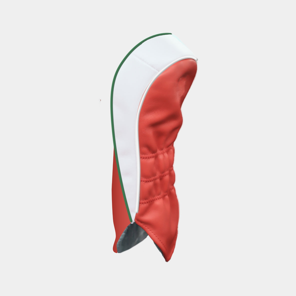 The back of hybrid Wales golf club headcover with a red, white, and green tricolor design shown against a light gray background.