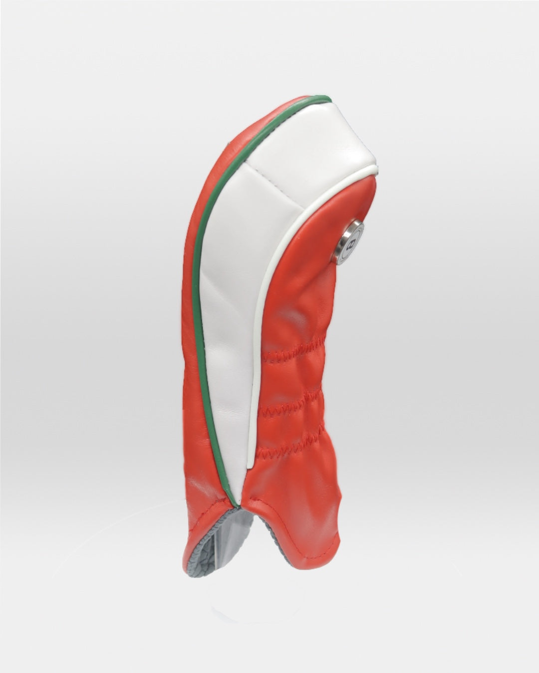 Wales leather fairway golf club replacement headcover. Red with white sides, Golf gift for men /women. Designer golf accessory. Waterproof. Digital print. Chrome emblem. Customisable.