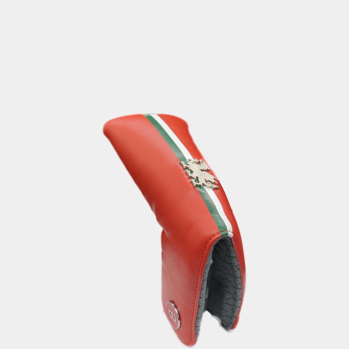 Red leather putter golf club replacement headcover. Golf gift for men /women. Designer golf accessory. Waterproof. Digital print. Chrome emblem..