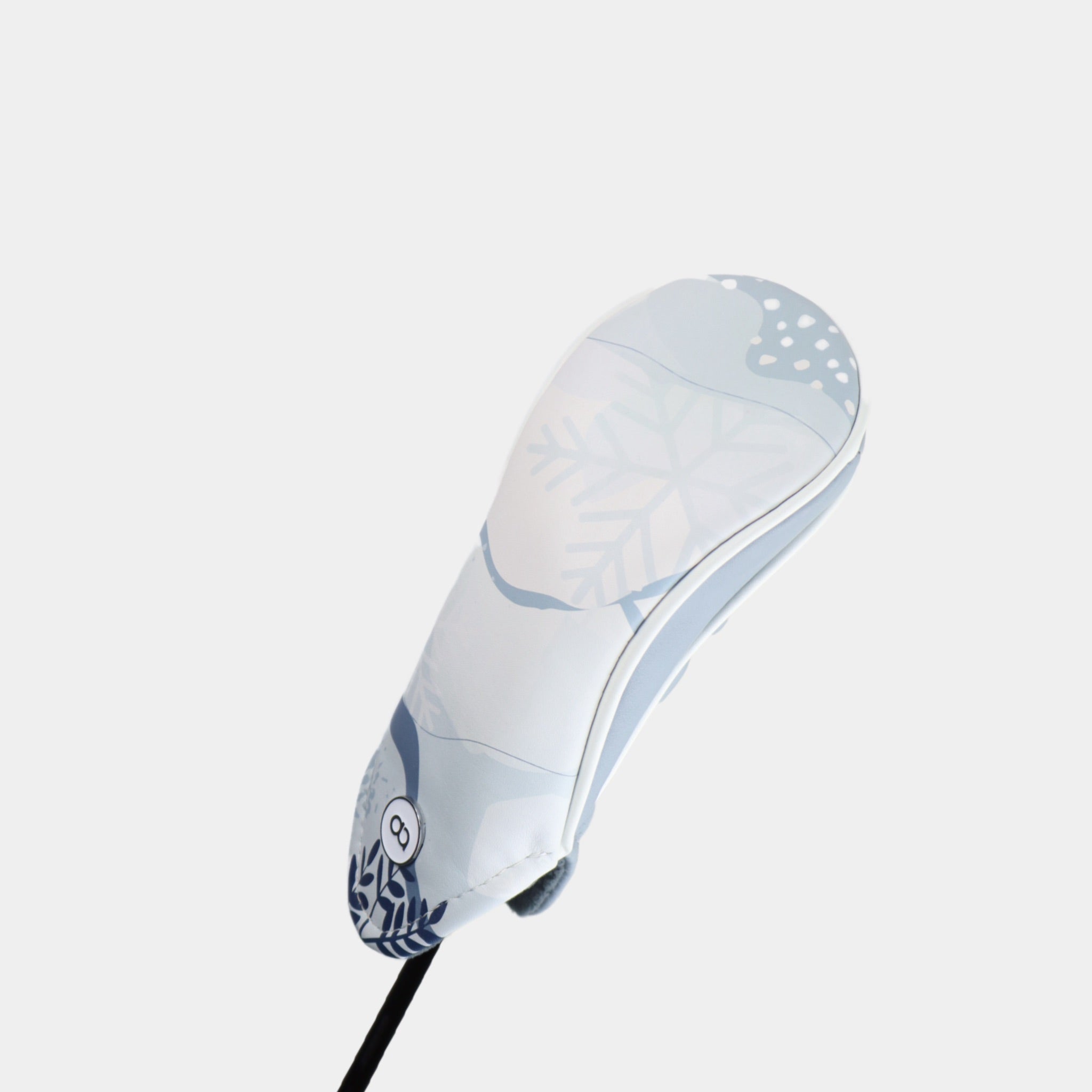 White and grey leather hybrid golf club replacement headcover. Golf gift for women. Designer golf accessory. Waterproof. Digital print.
