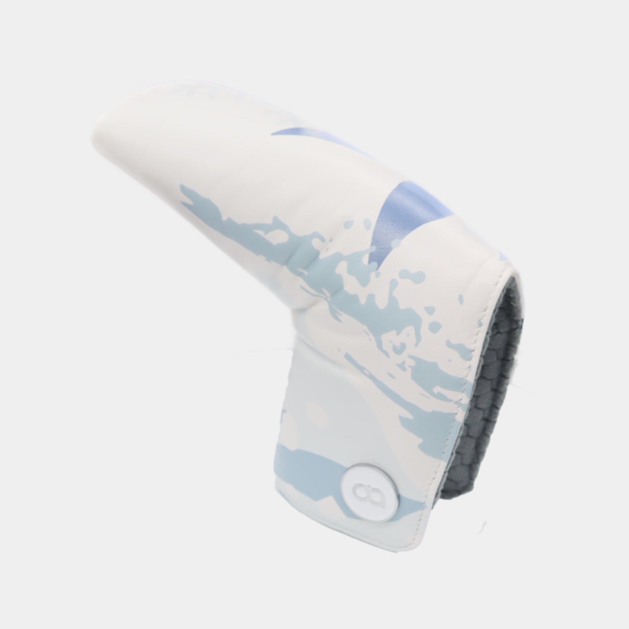 White and grey leather putter golf club replacement headcover. Golf gift for women. Designer golf accessory. Waterproof. Digital print.
