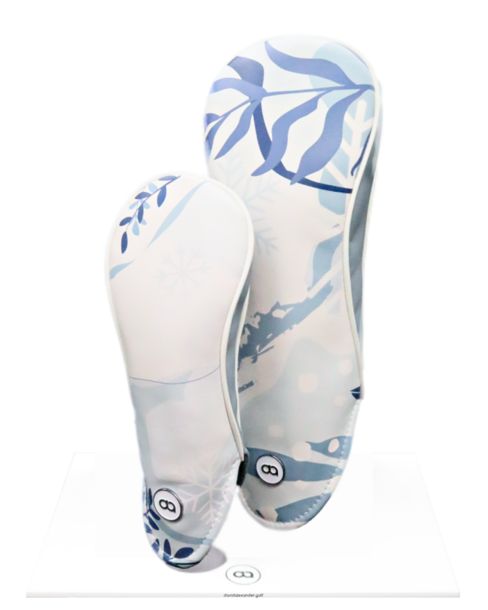 White and cool grey winter leather fairway headcover by David Alexander.