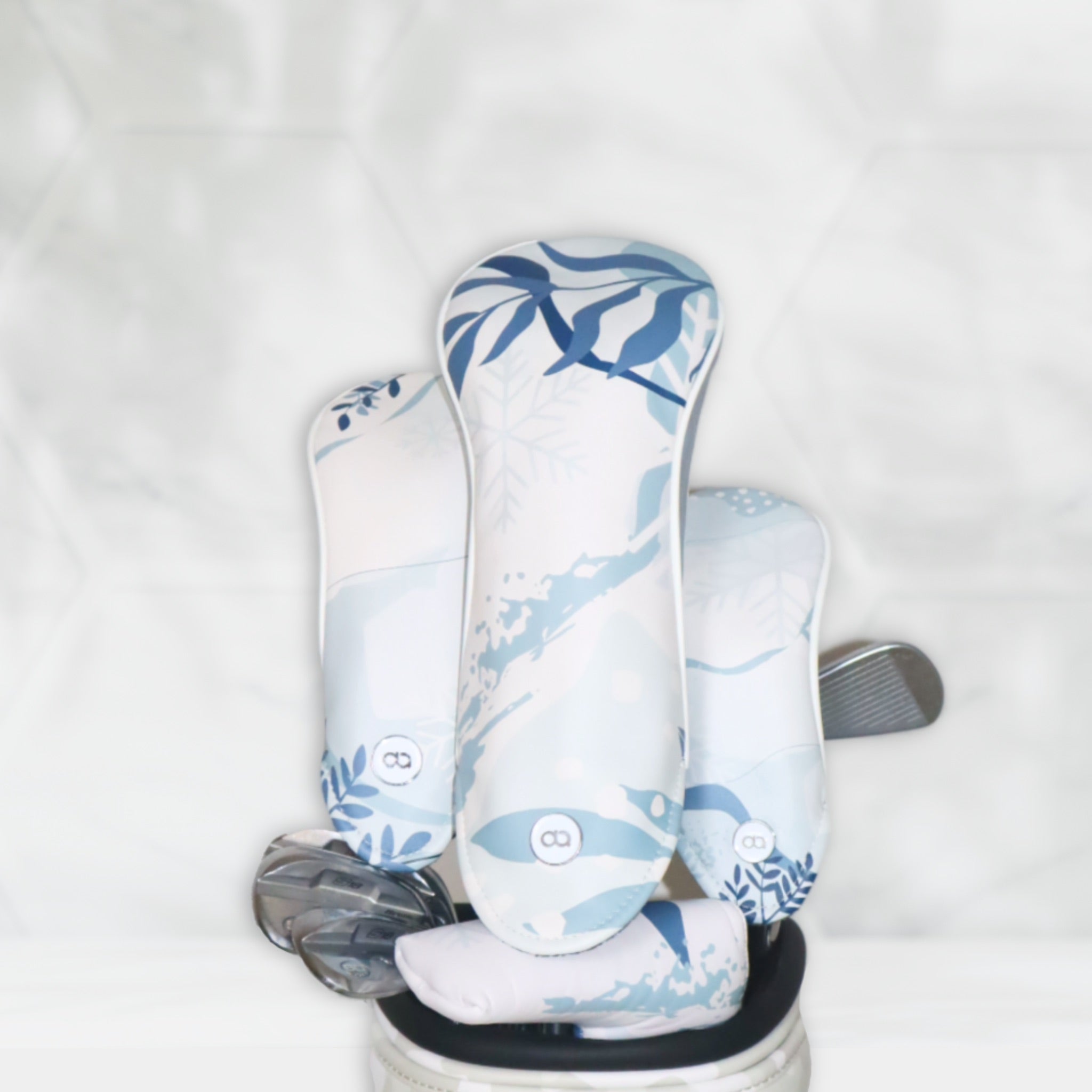 Winter leather golf club headcovers grey and white by David Alexander