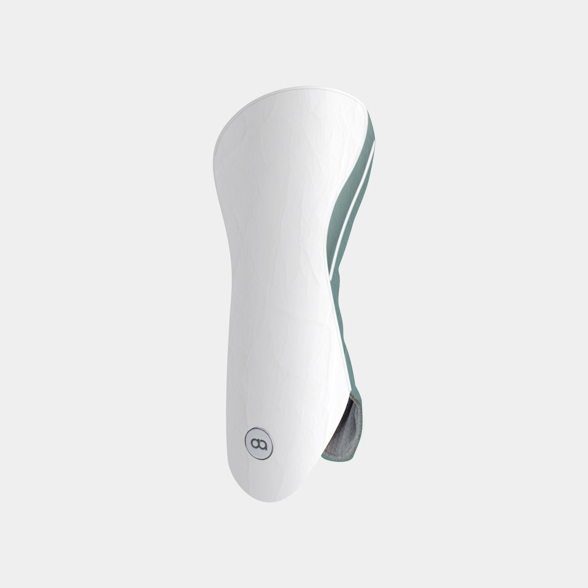 A teal green golf club headcover with a white stitched accent line, shown against a solid light gray background.