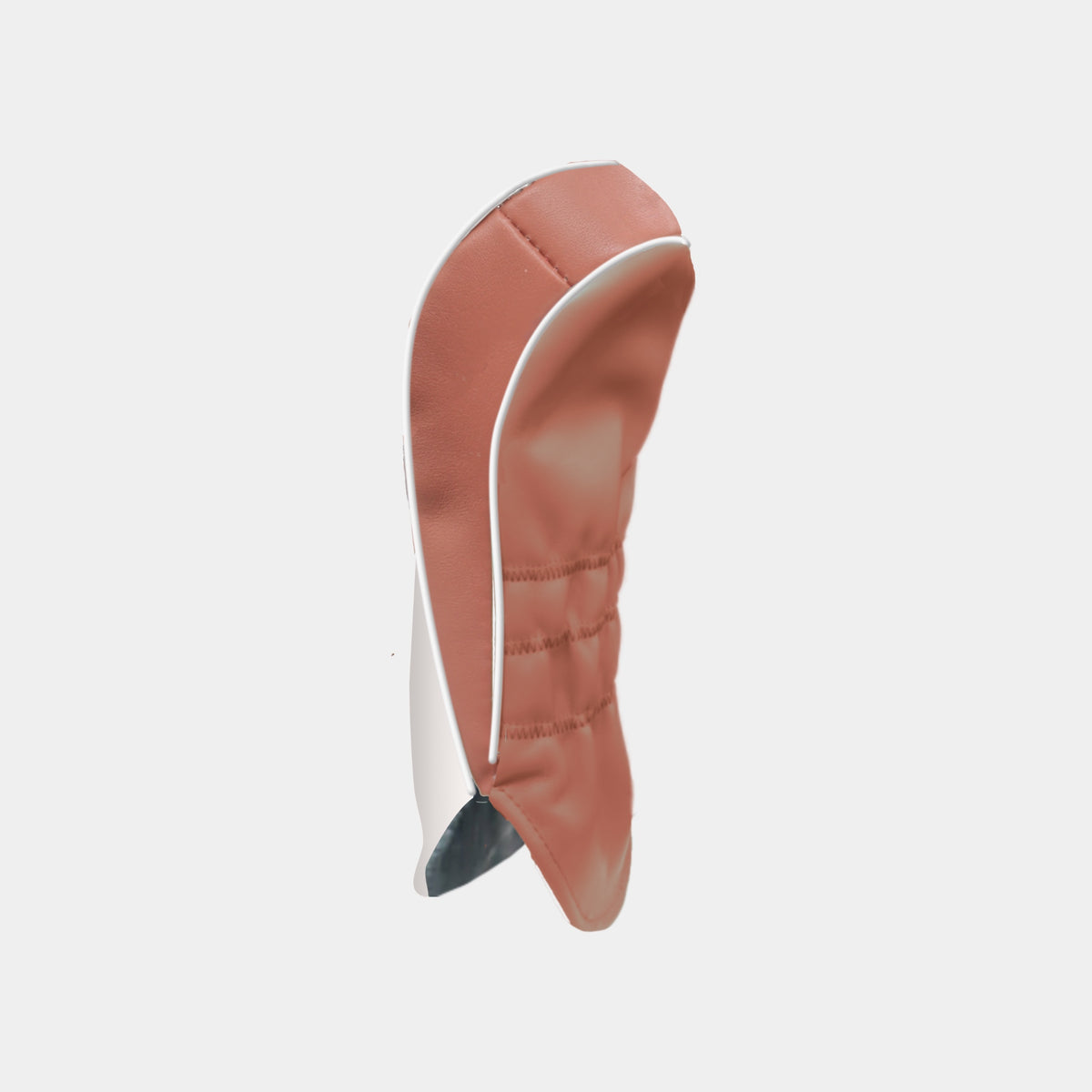 A single golf club headcover in a terracotta color with a white trim line, shown from a side profile view against a light gray background.