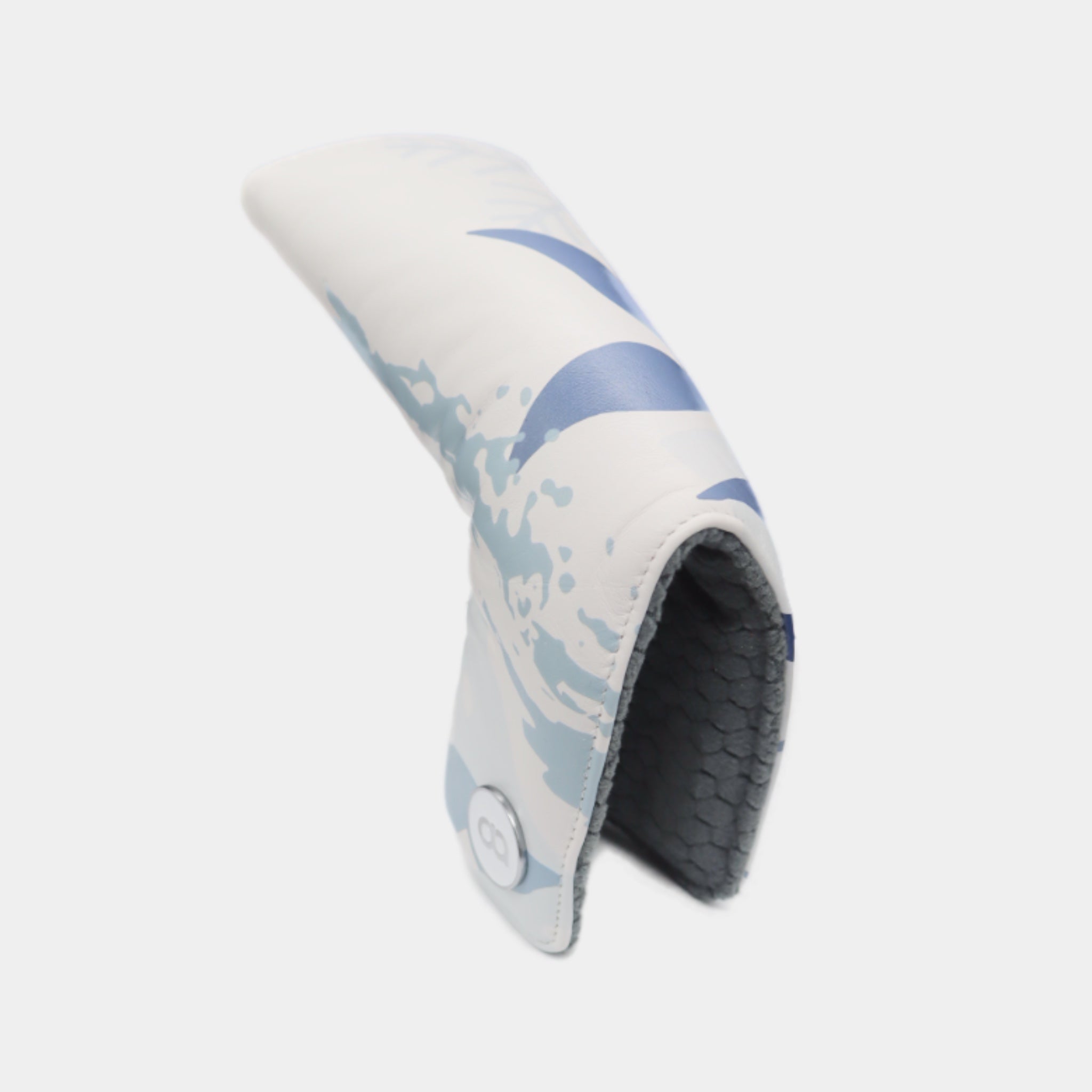 White and grey leather putter golf club replacement headcover. Golf gift for women. Designer golf accessory. Waterproof. Digital print.