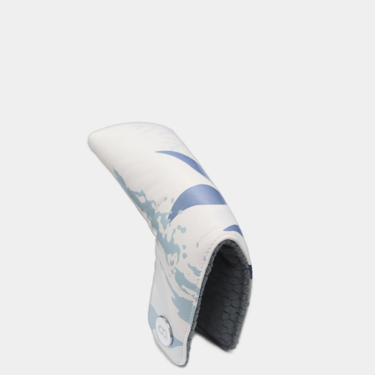 White and grey leather putter golf club replacement headcover. Golf gift for women. Designer golf accessory. Waterproof. Digital print.