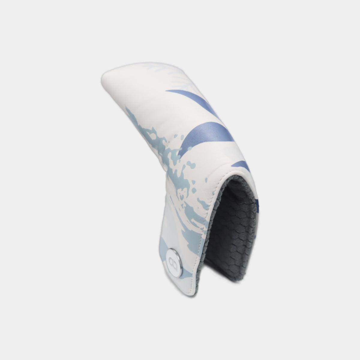 White and grey leather putter golf club replacement headcover. Golf gift for women. Designer golf accessory. Waterproof. Digital print.