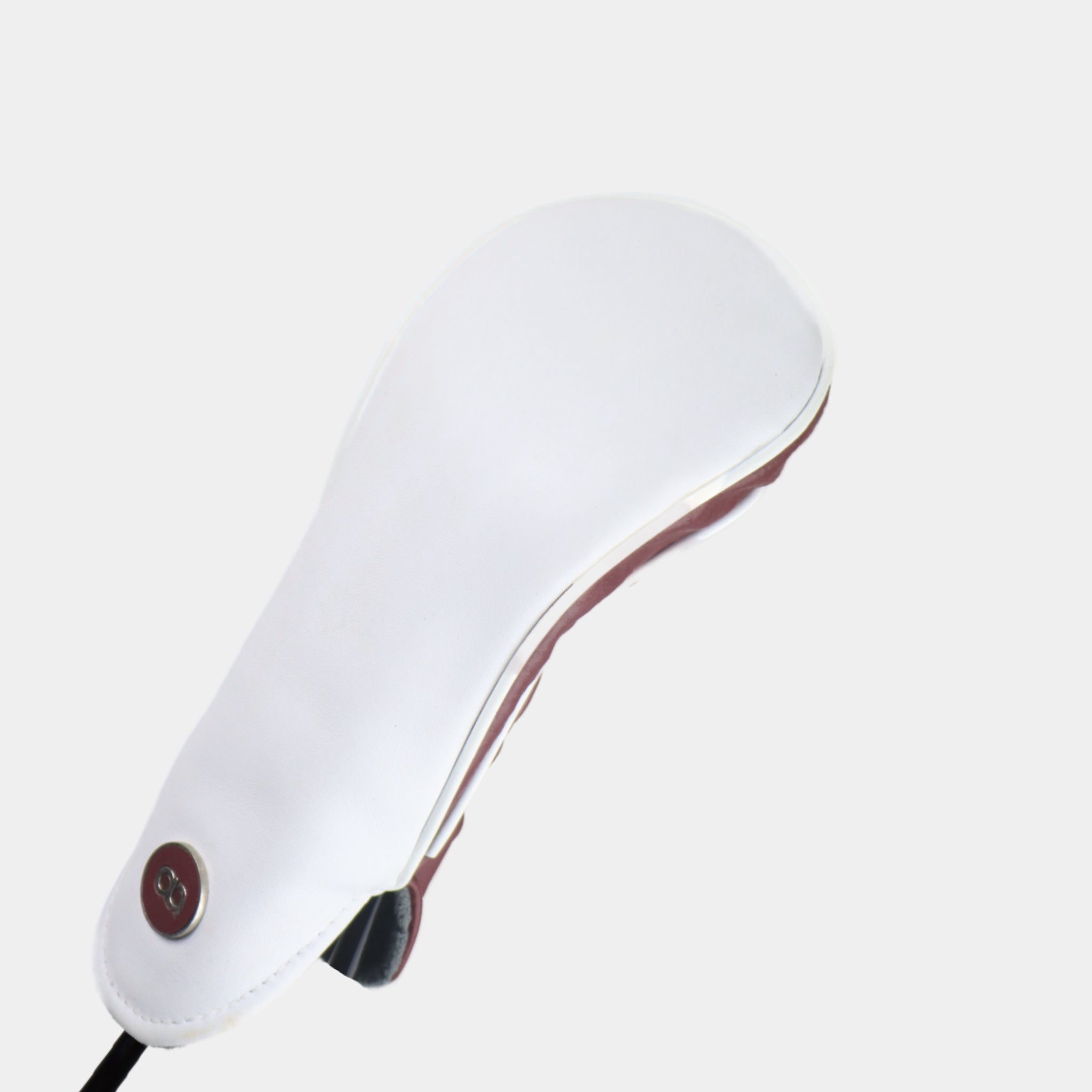 White and burgundy leather fairway golf club replacement headcover. Golf gift for women. Designer golf accessory. Waterproof. Leather emboss.