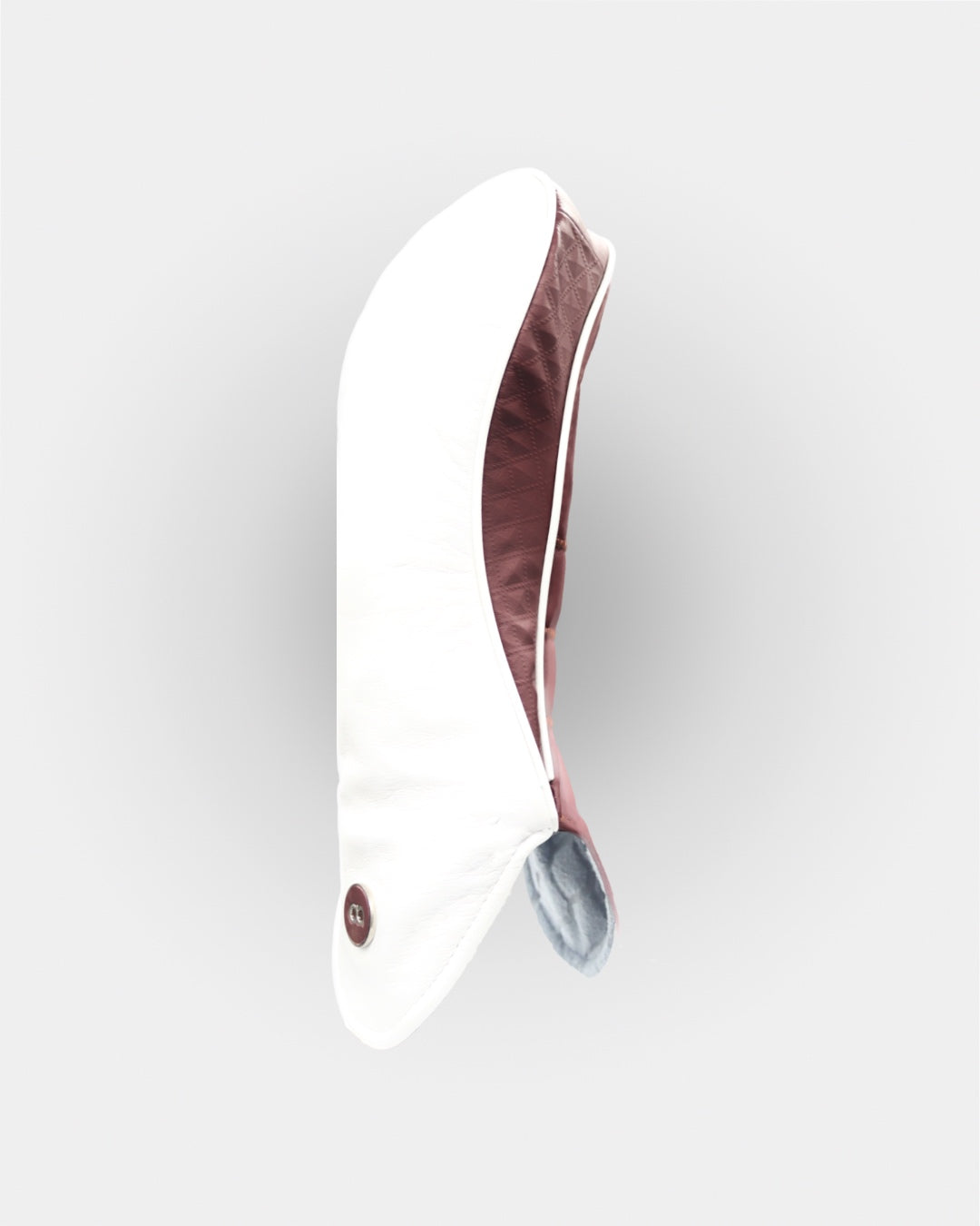 White and burgundy leather fairway wood headcover by David Alexander