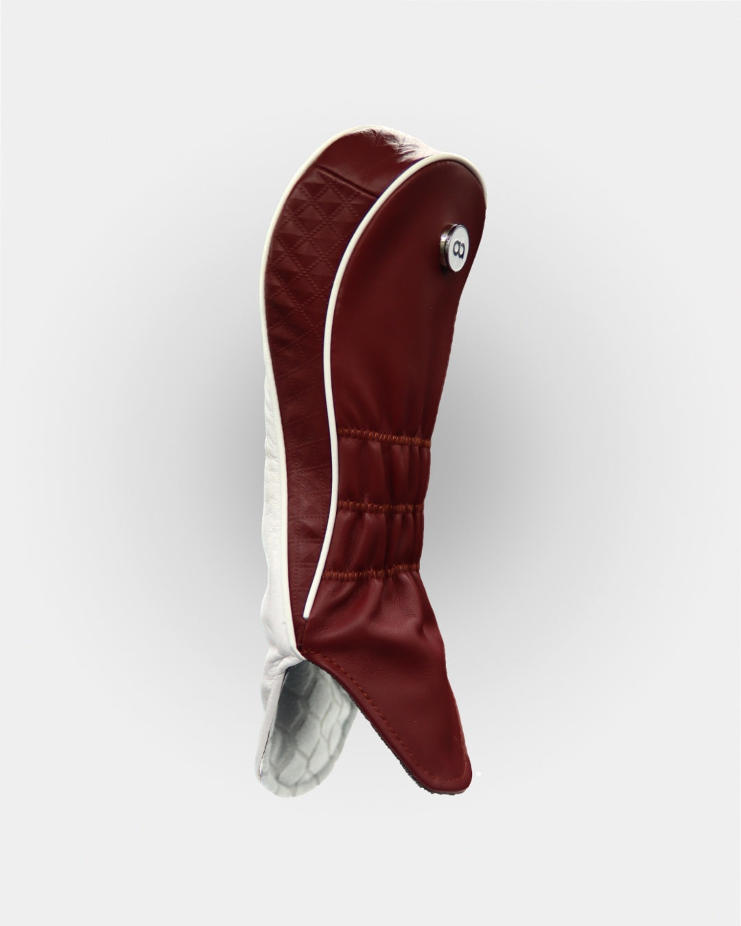 White and burgundy leather fairway wood headcover by David Alexander