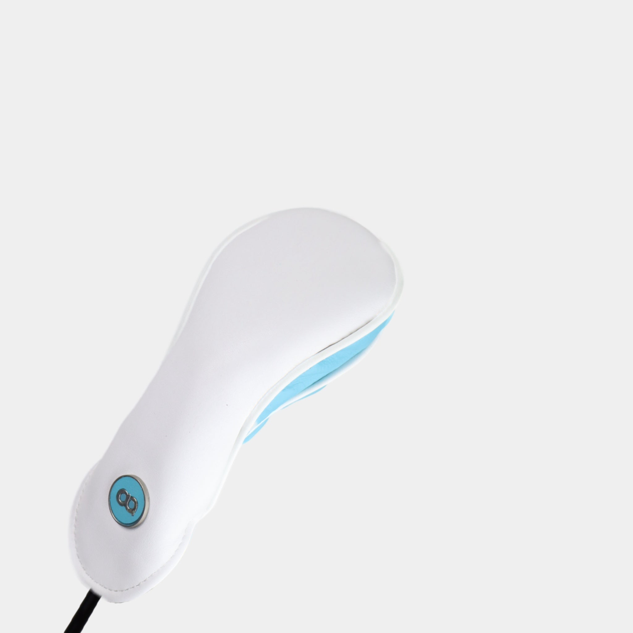 White and aqua blue leather hybrid golf club replacement headcover. Golf gift for women. Designer golf accessory. Waterproof. Leather emboss.