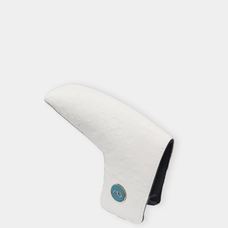 White leather moon' emboss putter golf club replacement headcover. Golf gift for women. Designer golf accessory. Waterproof.