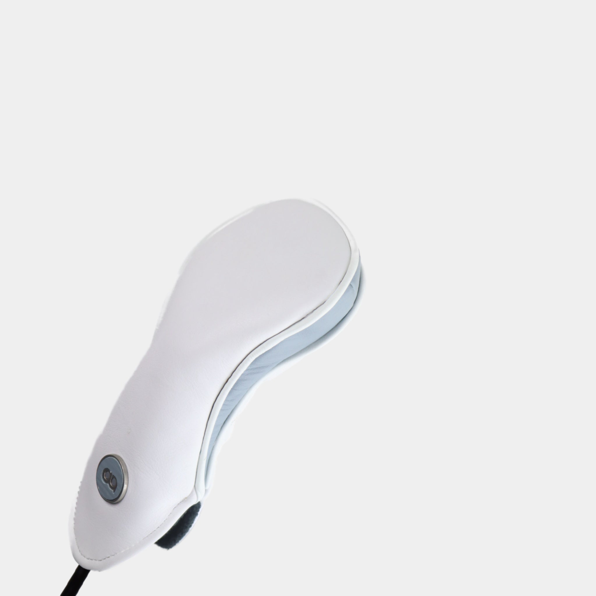 White and sea blue leather hybrid golf club replacement headcover. Golf gift for women. Designer golf accessory. Waterproof. Leather emboss.