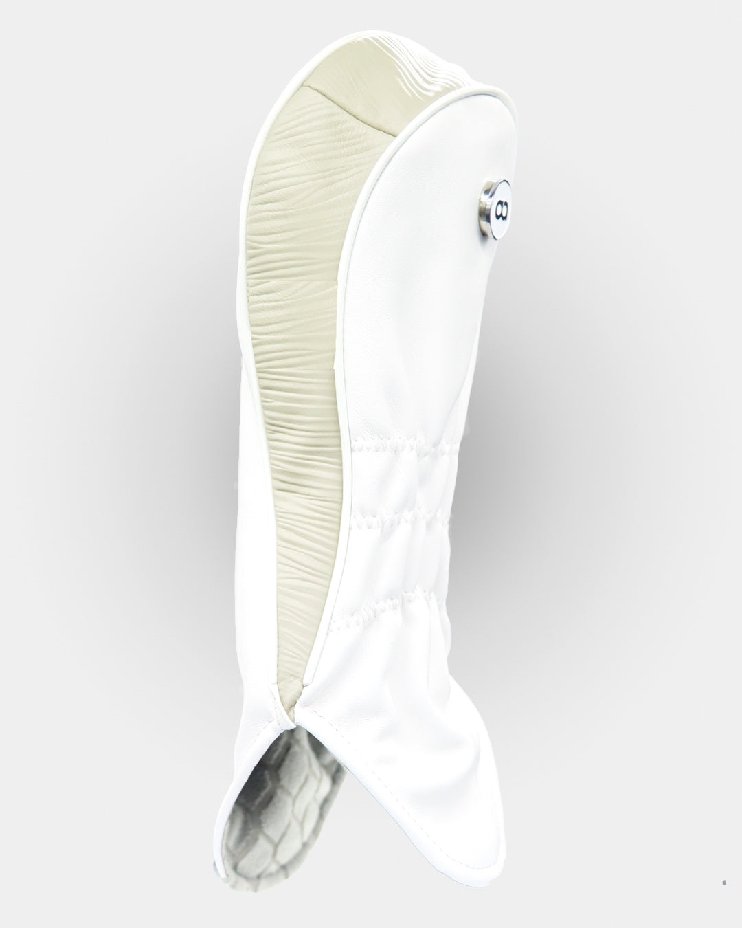 White and sand leather driver headcover with side emboss by David Alexander