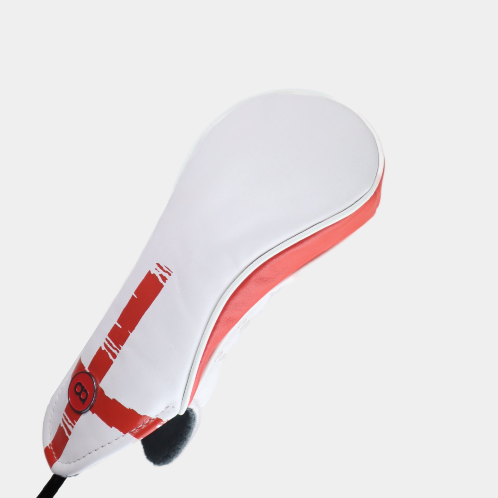 England leather fairway golf club replacement headcover. White with red graphic print. Golf gift for men /women. Designer golf accessory. Waterproof. Digital print. Customisable.