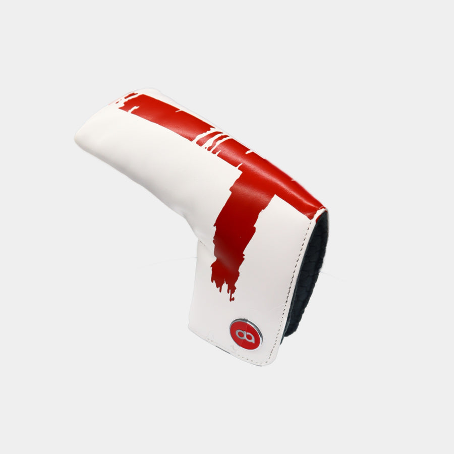 England leather putter golf club replacement headcover. Red and white, Golf gift for men /women. Designer golf accessory. Waterproof. Digital print.