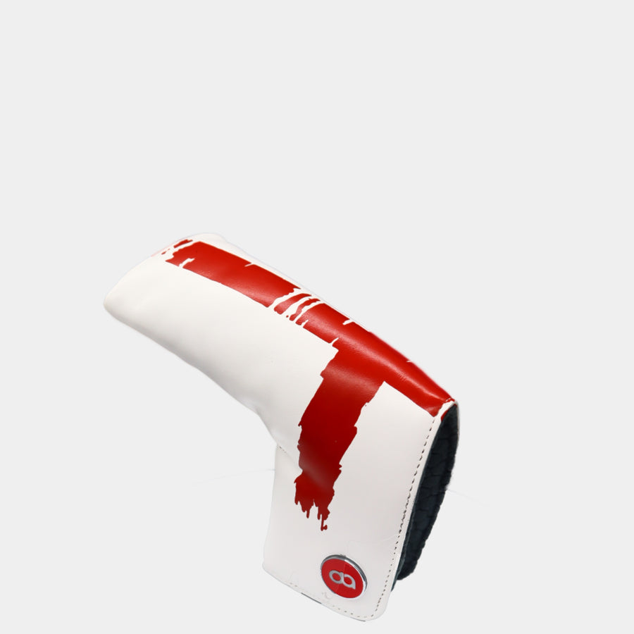 England leather putter golf club replacement headcover. Red and white, Golf gift for men /women. Designer golf accessory. Waterproof. Digital print.