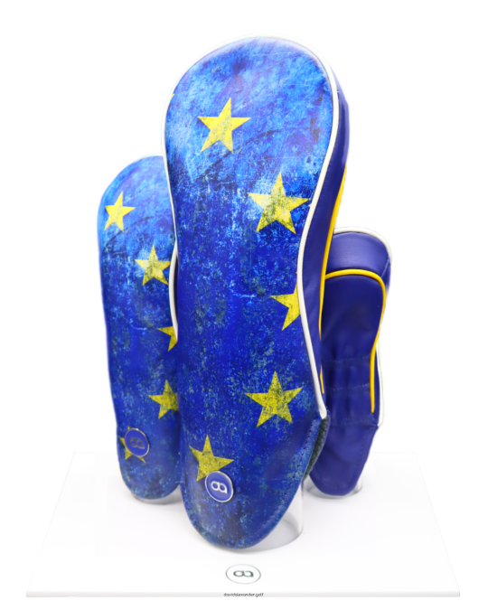 Europe blue and yellow leather golf club headcover set by David Alexander