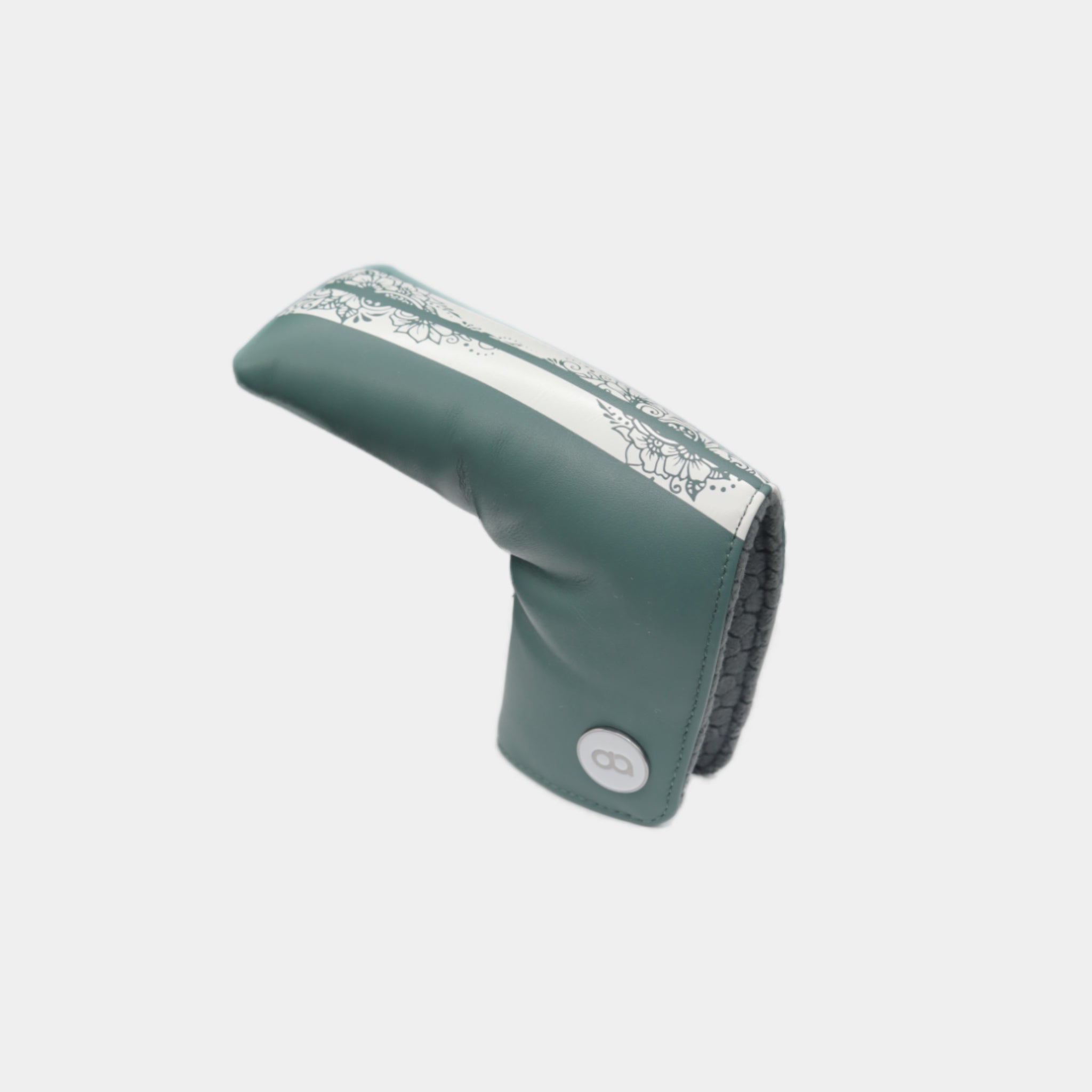 Green golf club head cover with white henna pattern by David Alexander