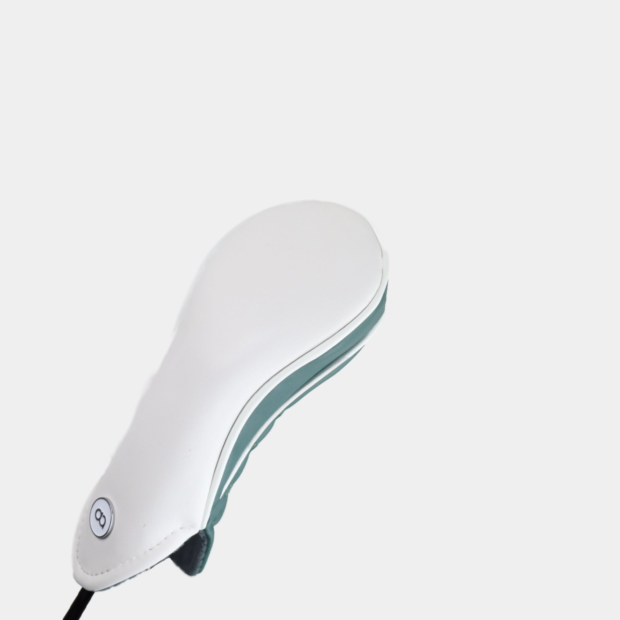 White and teal green henna leather headcover by David Alexander.