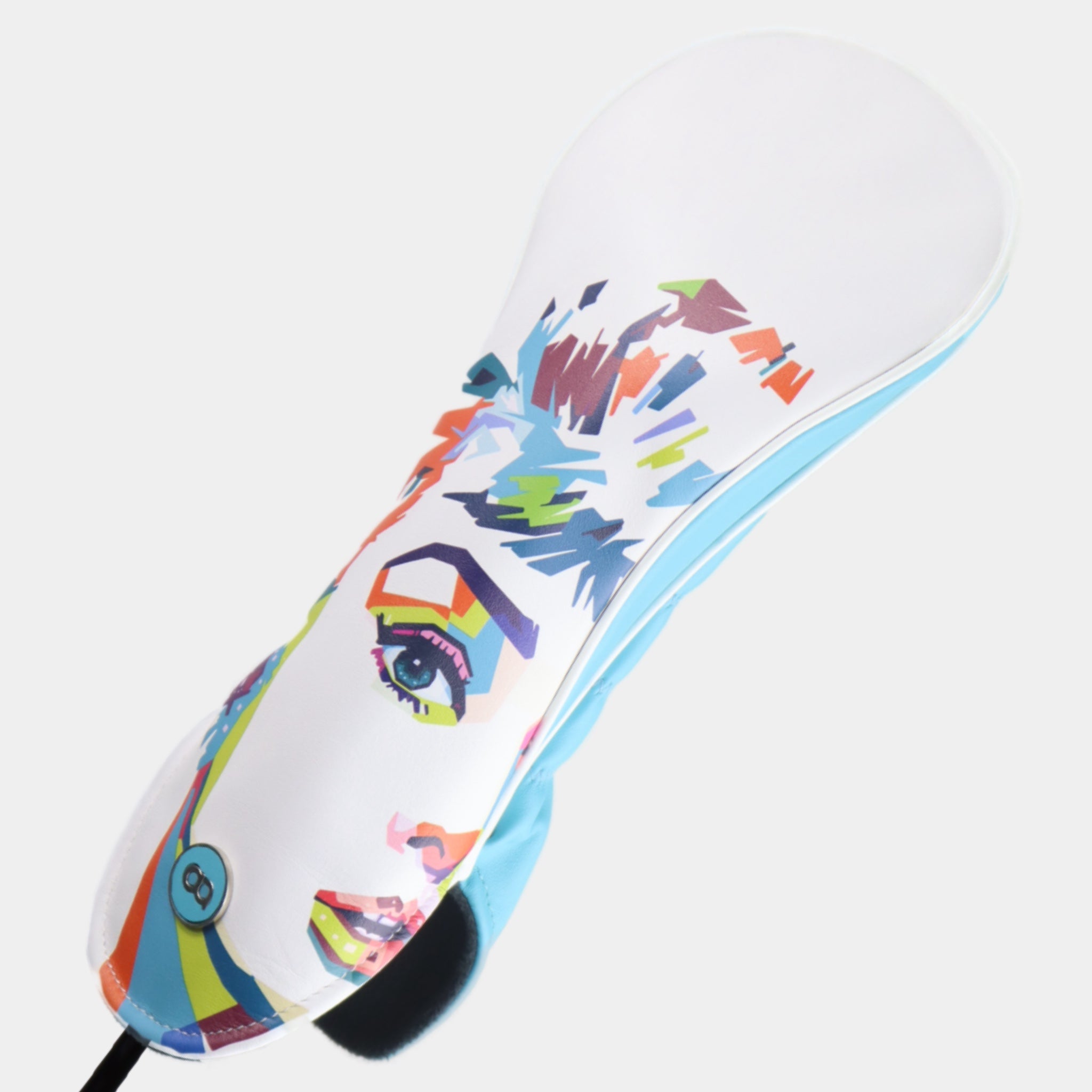 White and aqua blue leather headcover by David Alexander Golf