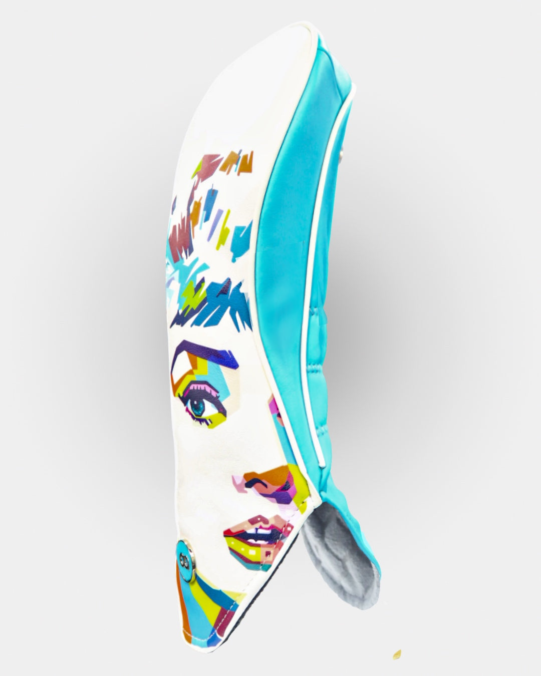 White and aqua blue leather headcover by David Alexander Golf