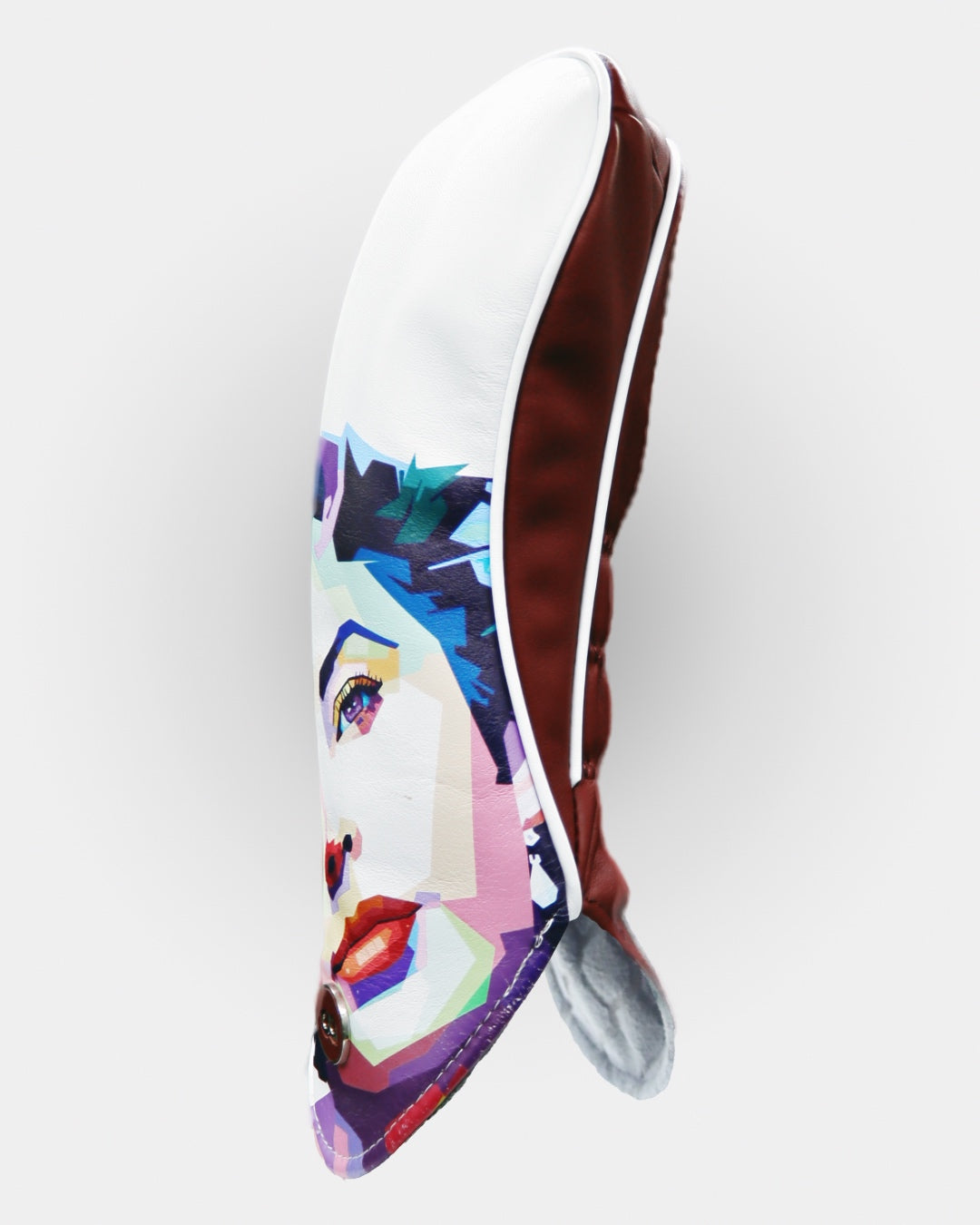 Women's white and burgundy leather headcover by David Alexander. 