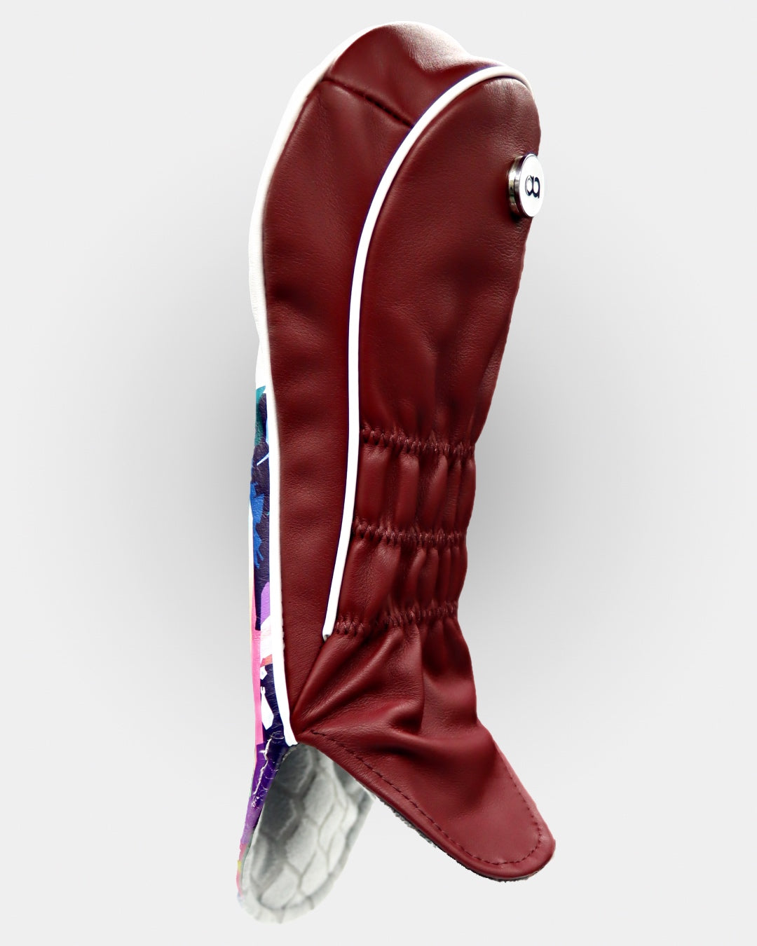 Women's white and burgundy leather headcover by David Alexander. 