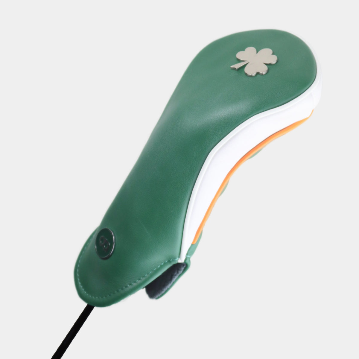 Ireland leather fairway golf club replacement headcover. Green with white sides, Golf gift for men /women. Designer golf accessory. Waterproof. Chrome emblem. Customisable.