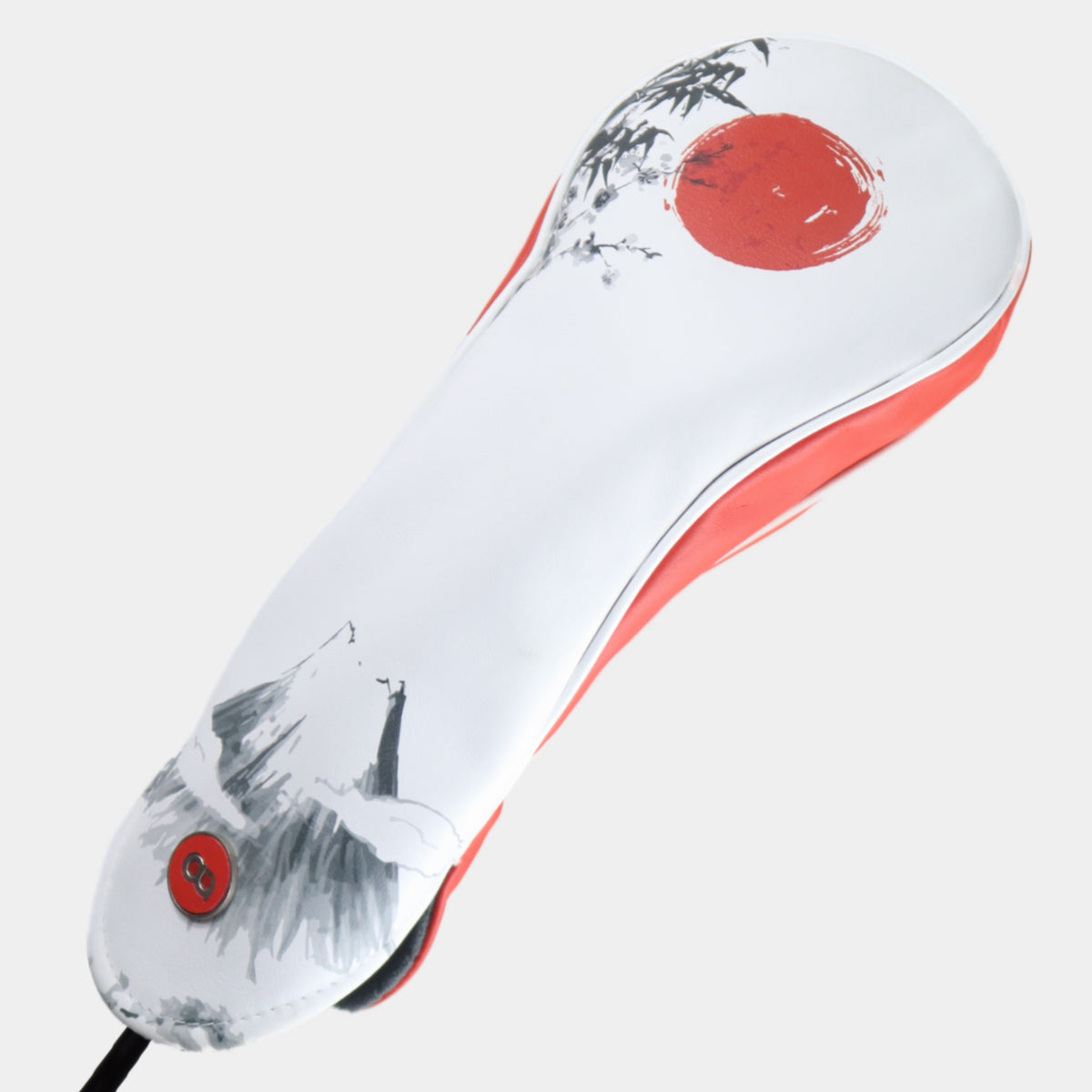 White, and red leather driver golf club replacement headcover. Golf gift for men /women. Designer golf accessory. Waterproof. Customisable. Digital print.