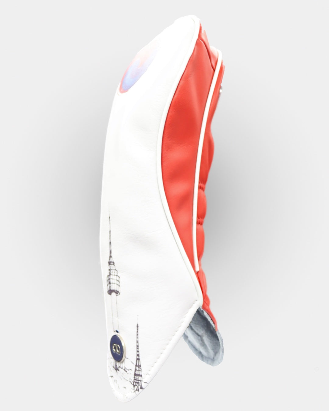 Republic of Korea white and red leather driver headcover by David Alexander. 
