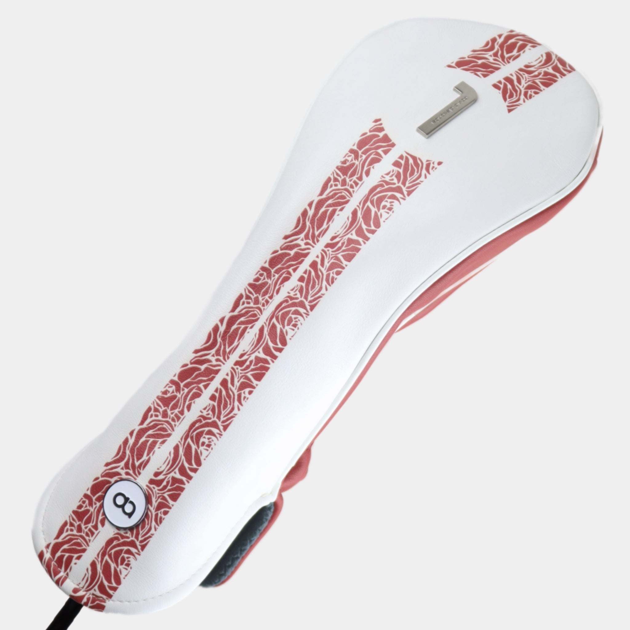 White and crimson red leather headcover by David Alexander.