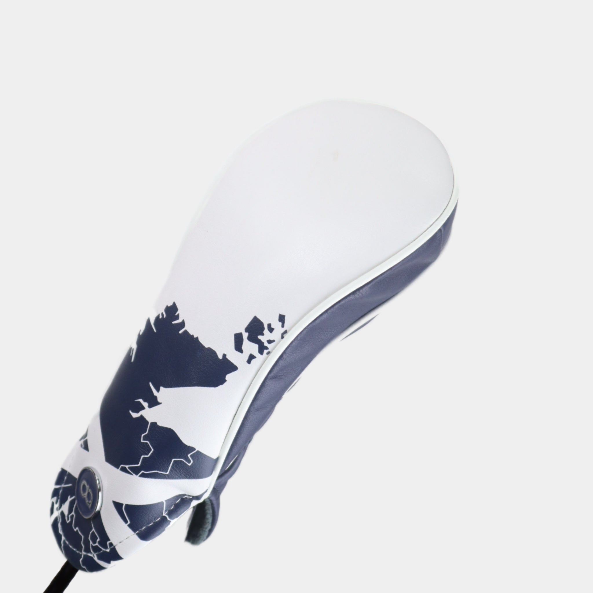 Scotland leather fairway golf club replacement headcover. White and navy blue. Golf gift for men /women. Designer golf accessory. Waterproof. Digital print.