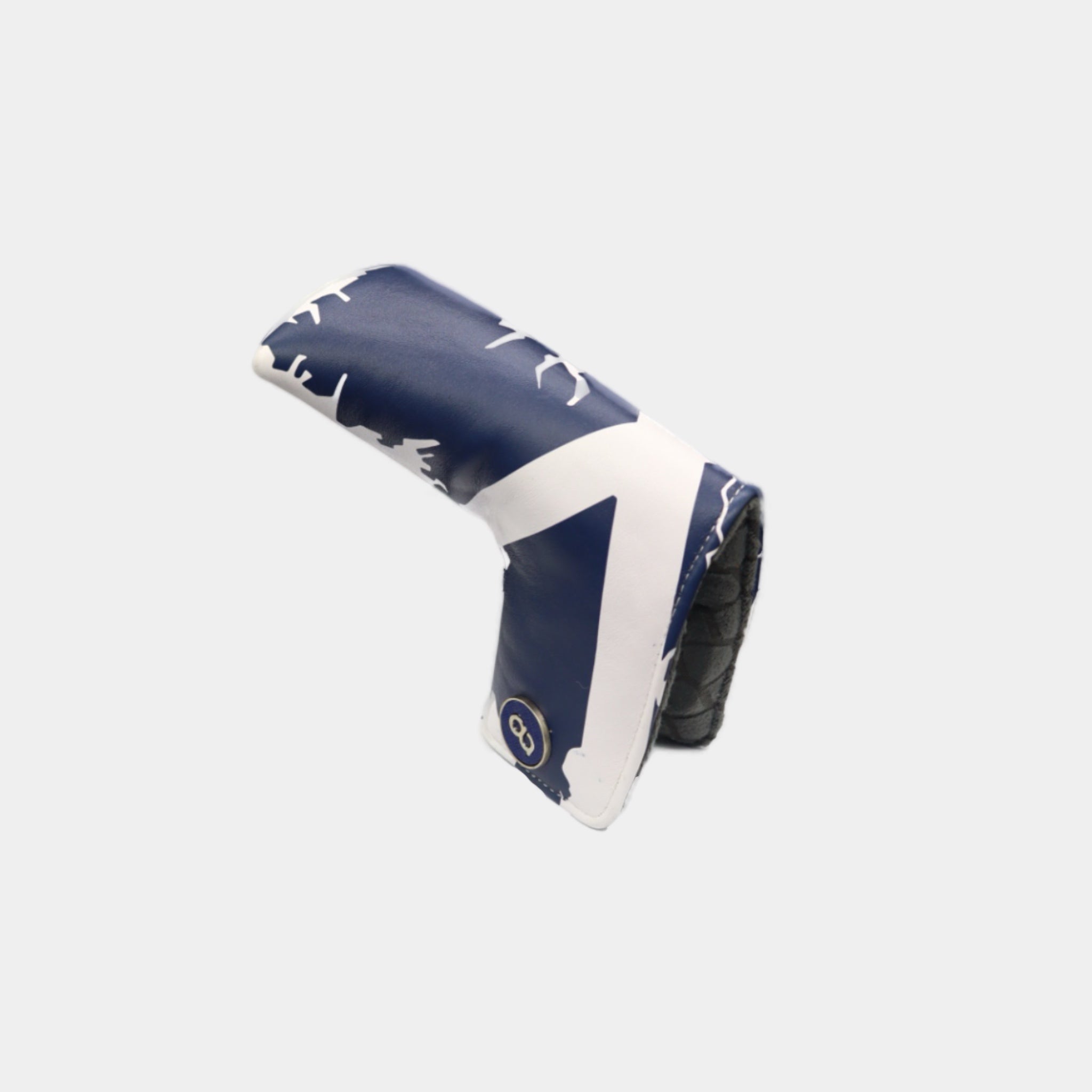 Scotland leather putter golf club replacement headcover. White and navy blue. Golf gift for men /women. Designer golf accessory. Waterproof. Digital print.
