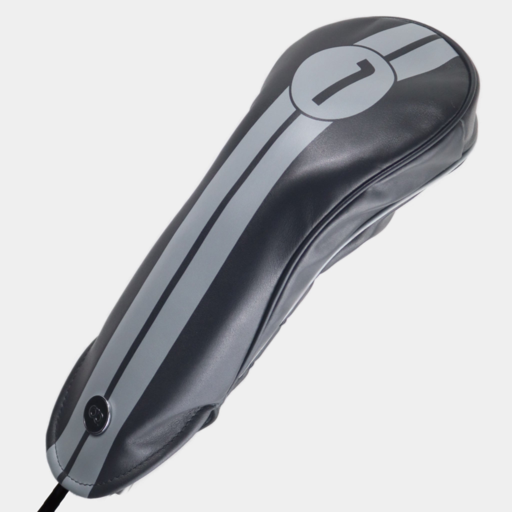 Black leather driver golf club replacement headcover. Golf gift for men. Designer golf accessory. Waterproof. Digital print. Customisable.