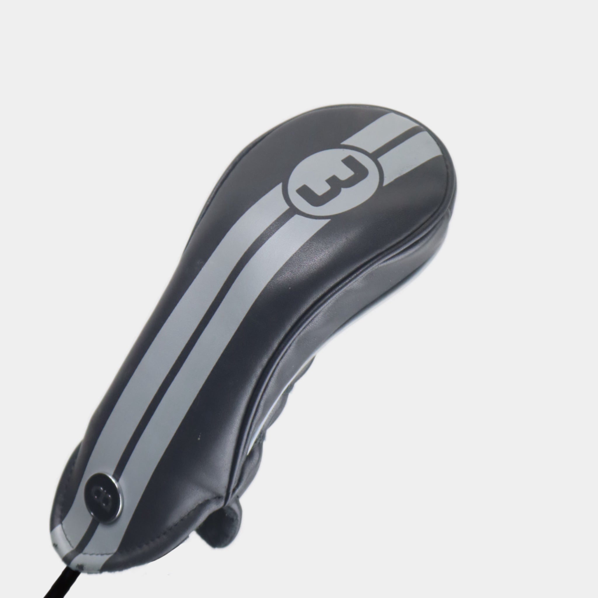 Black leather fairway golf club replacement headcover. Golf gift for men. Designer golf accessory. Waterproof. Digital print. Customisable.