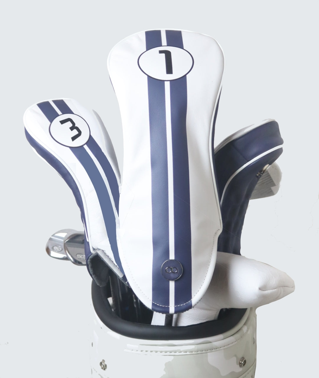 White and navy hybrid headcover