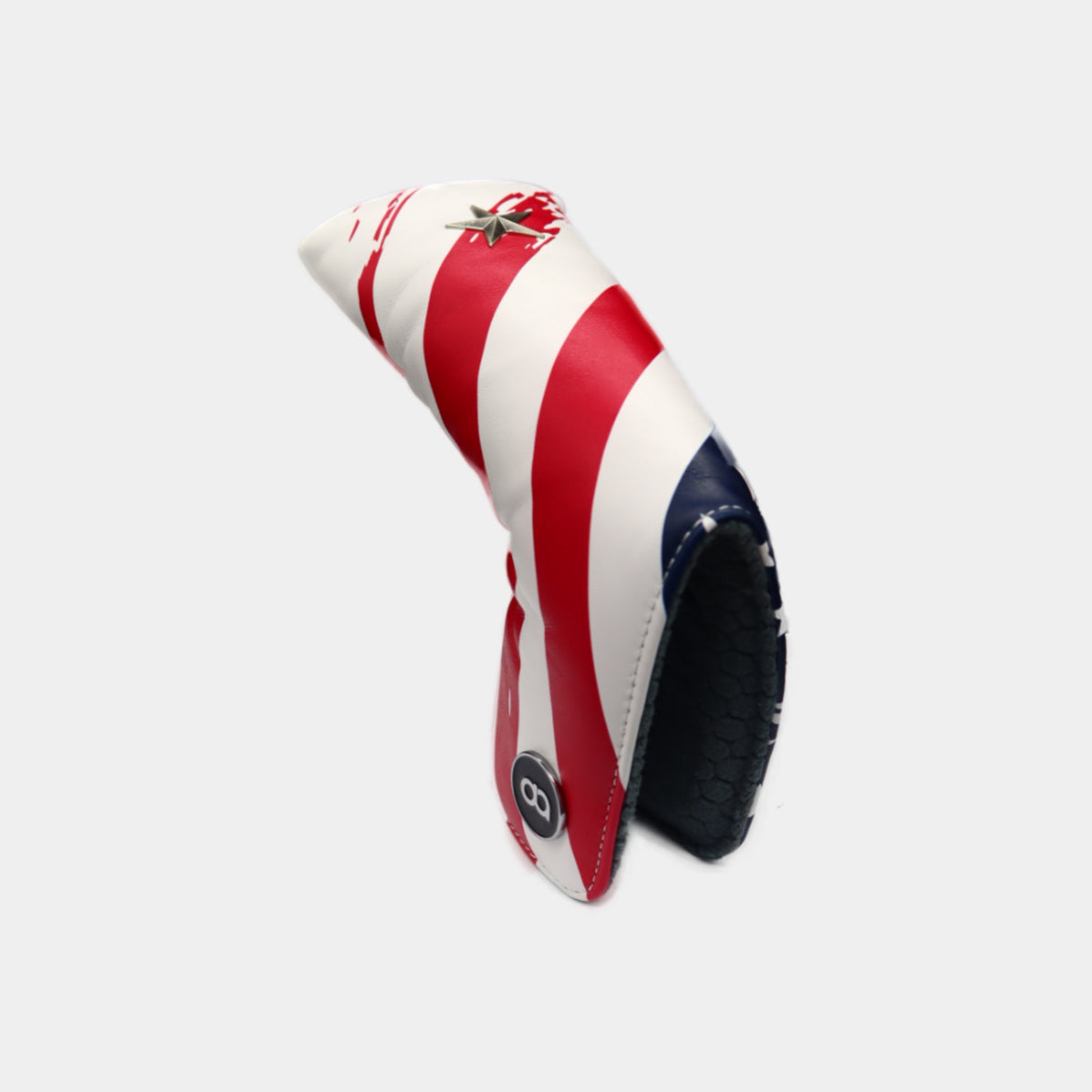USA leather putter golf club replacement headcover. Red, white and blue, Golf gift for men /women. Designer golf accessory. Waterproof. Digital print. Chrome emblem.