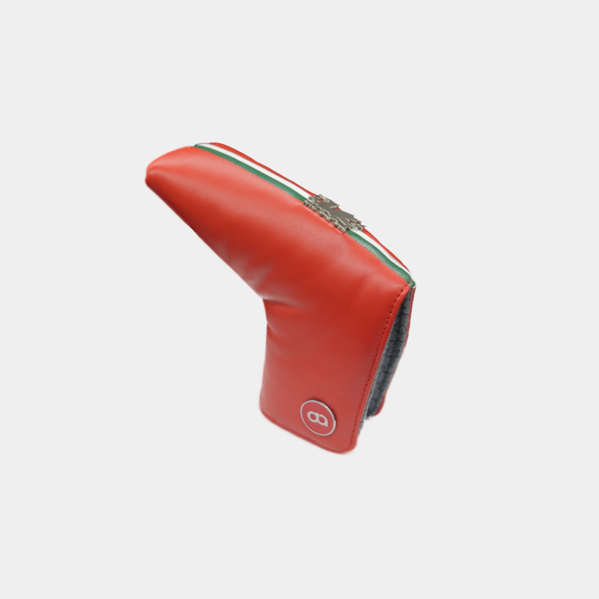 Red leather putter golf club replacement headcover. Golf gift for men /women. Designer golf accessory. Waterproof. Digital print. Chrome emblem..