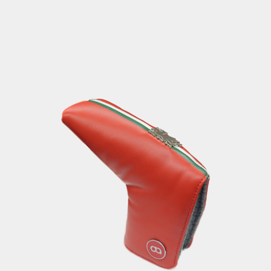 Red leather putter golf club replacement headcover. Golf gift for men /women. Designer golf accessory. Waterproof. Digital print. Chrome emblem..