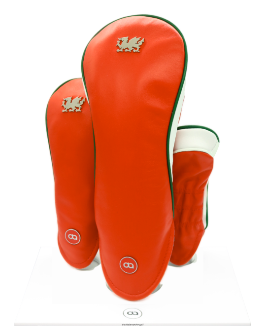 Wales red leather golf club headcover set with chrome dragon by David Alexander