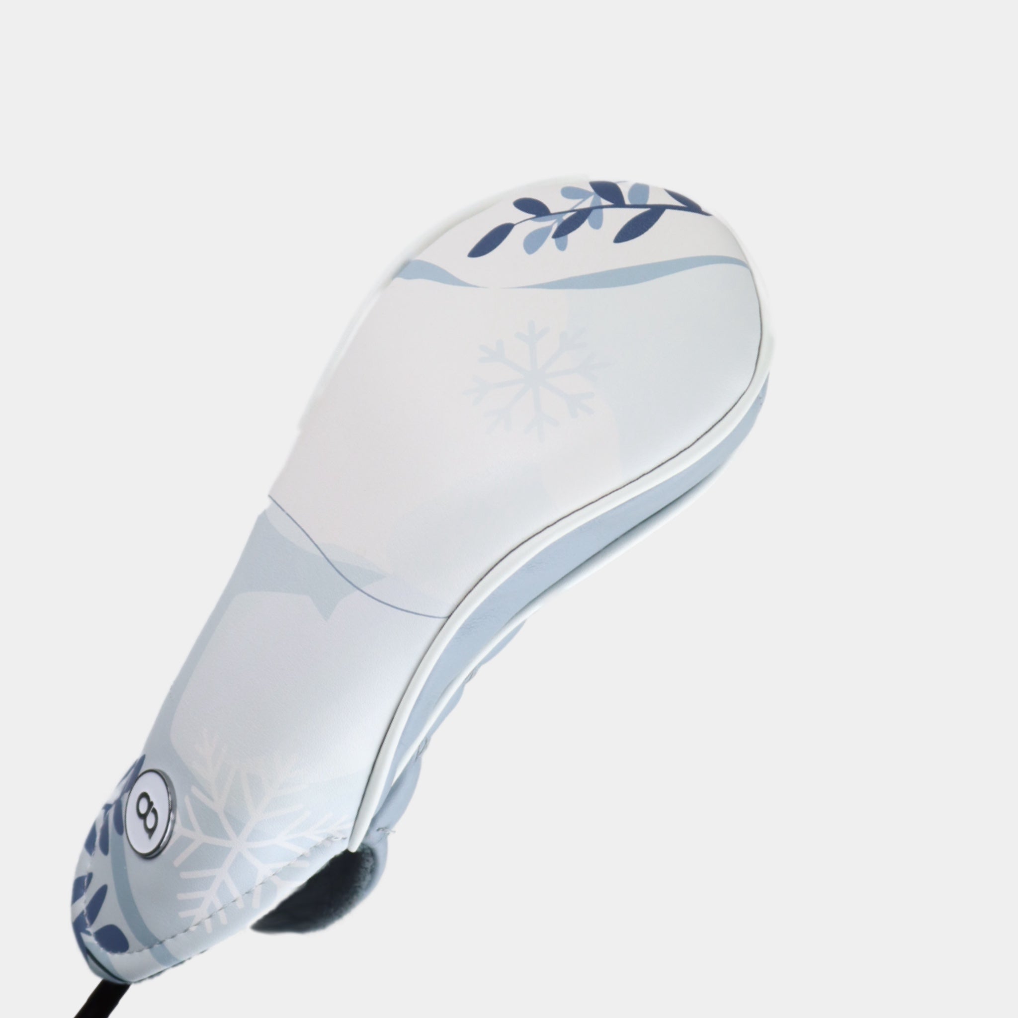 White and grey leather fairway golf club replacement headcover. Golf gift for women. Designer golf accessory. Waterproof. Digital print.