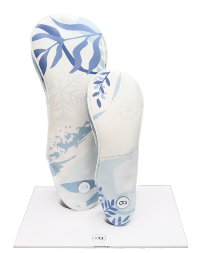 Winter design white and grey leather golf club headcover set by David Alexander