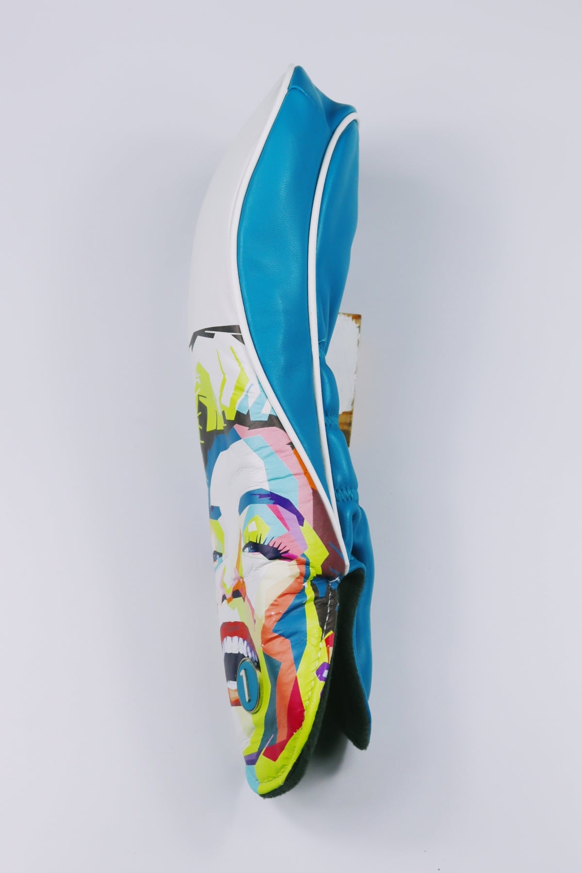 White and aqua leather driver head-cover featuring Marilyn Monroe